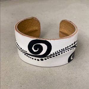 Hand painted black and white leather bracelet